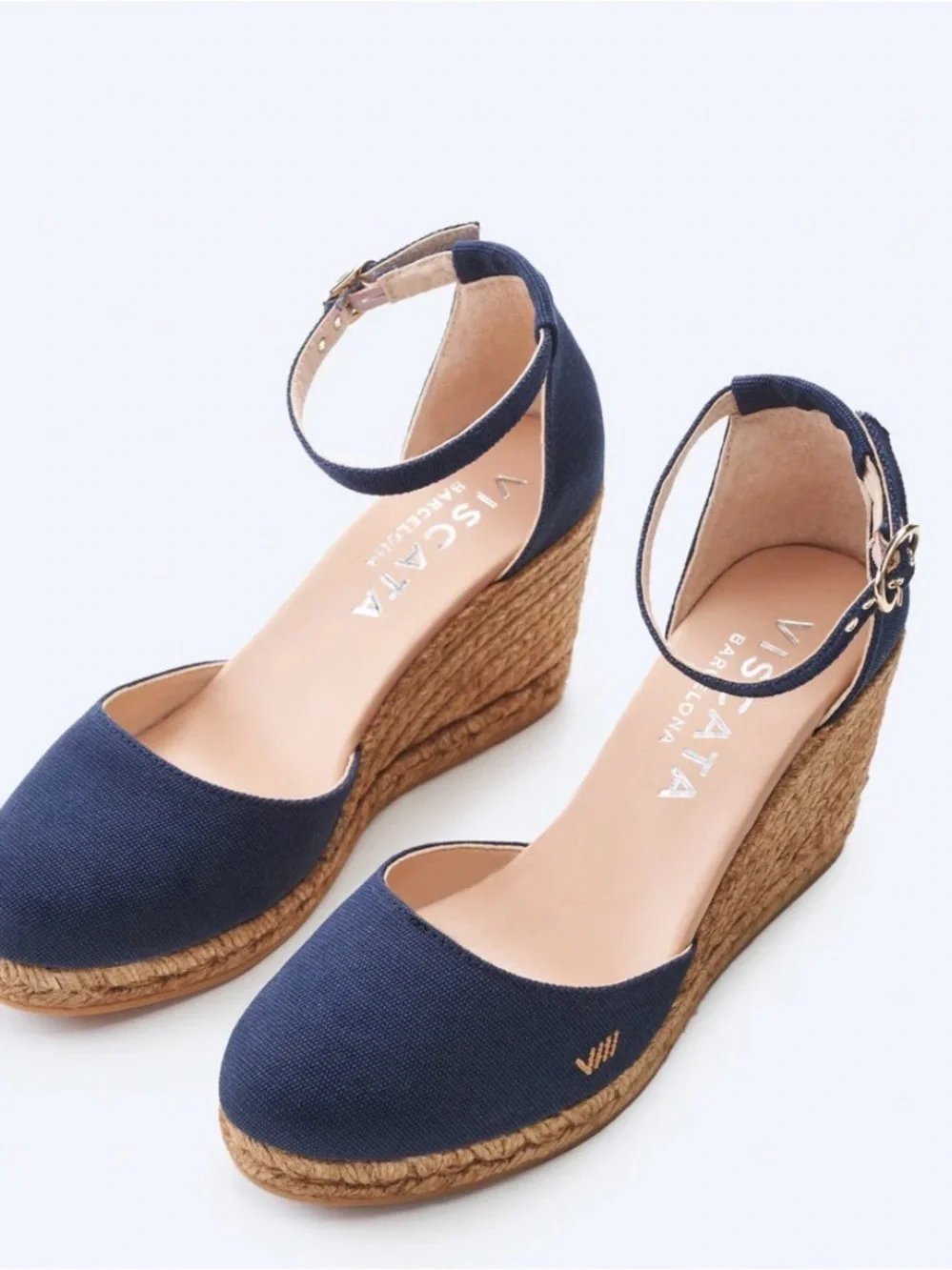 Viscata Navy Espadrille Wedge Sandals with Ankle Strap